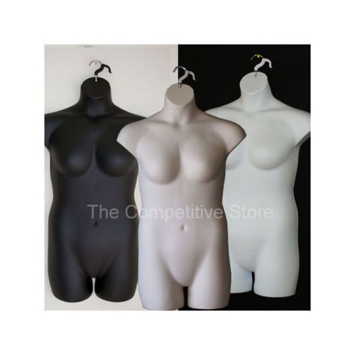 3 Pcs - Black White Flesh Female Plus Size Mannequin Forms - Display 1x-2x Sz