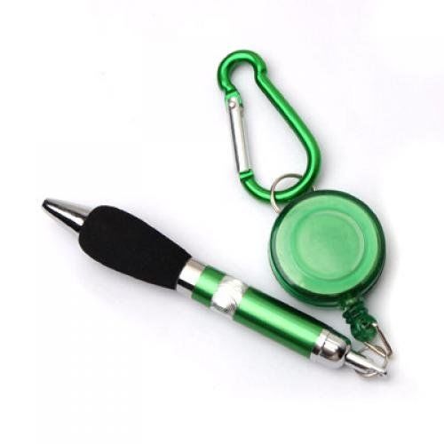 Green Retractable Badge Reel Pen Belt Clip &amp; Carabiner