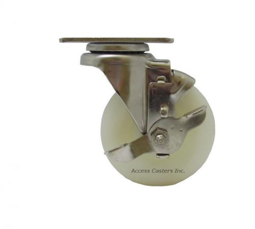 4DLSSNYB 4&#034; x 1-1/4&#034; Stainless Steel Swivel Plate Caster with Brake, Nylon Wheel