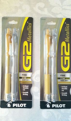 G2 Pilot Metallics Fine .7mm Gold Silver 2 pack lot of 2 4 pens total