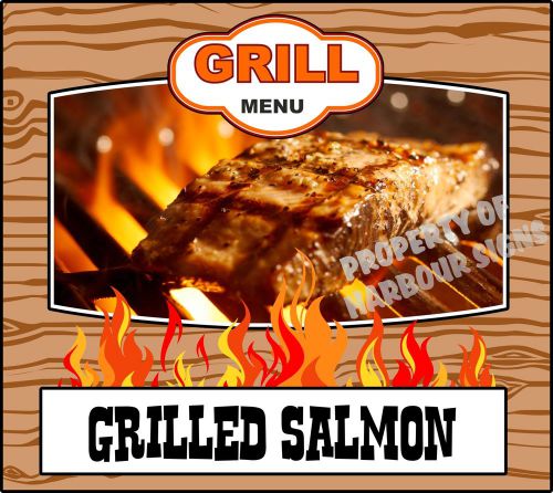 Grill Menu Grilled Salmon Decal 14&#034; BBQ Food Truck Concession Restaurant Vinyl