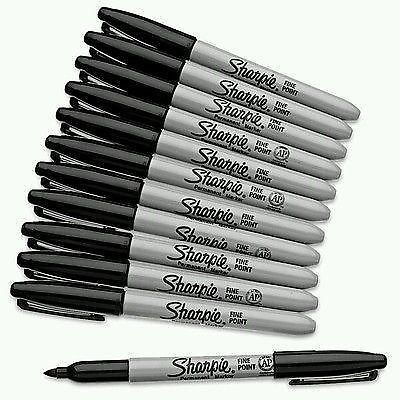 New Box of 12 Sharpie Black Fine Point Permanent Marker Pens 12 Pack