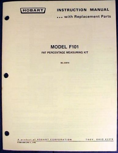 Hobart Fat Percentage Measuring Kit Model F101 Instruction Manual-Parts Catalog