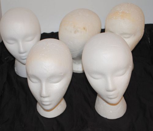 Lot of 5 Styrofoam Mannequin Heads for Wigs, Hat Making &amp; Display