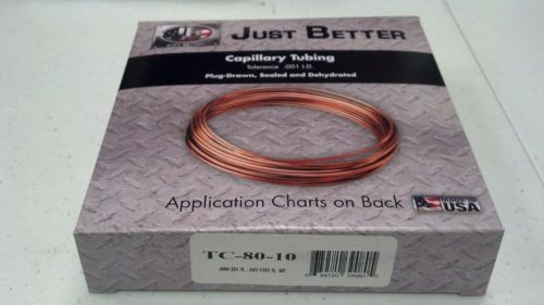Capillary tubing, jb industries, copper,  .080 id x .145 od x  10 feet, tc-80-10 for sale