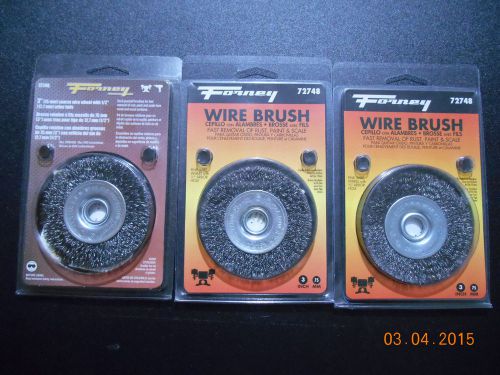 3 New Forney 3&#039;&#039;  Wire Wheel Brushes, Crimped with 1/2-Inch Arbor Hole