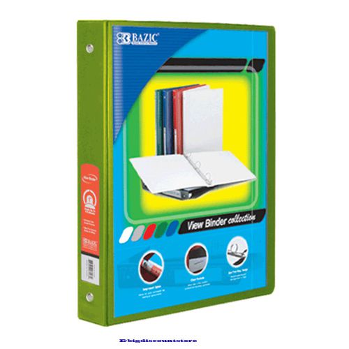1&#034;  3-Ring View Binder with 2-Pockets, Lime-Green Color BAZIC Products