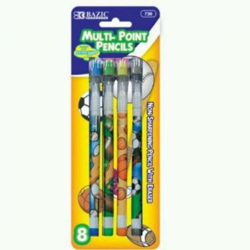BAZIC Sports Push-A-Point Pencil, Assorted, 8 Per Pack, Model #730