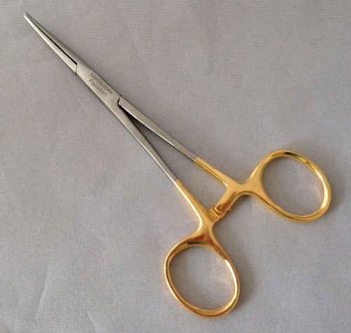 Kelly Forceps, 5 1/2&#034;, curved,  gold handles,  stainless steel
