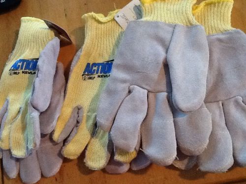 3 pairs cut level 5 med size work gloves added leather palm glass handler metal
