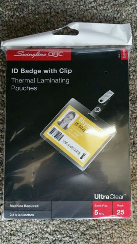 Swingline UltraClear Thermal Laminating Pouches, Badge/ID Card Size With Clip