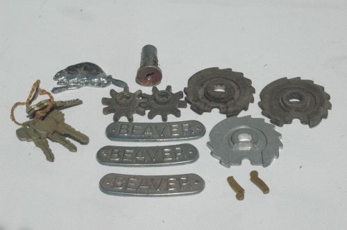 Vintage beaver vending machine parts lot keys lock badge logo + more