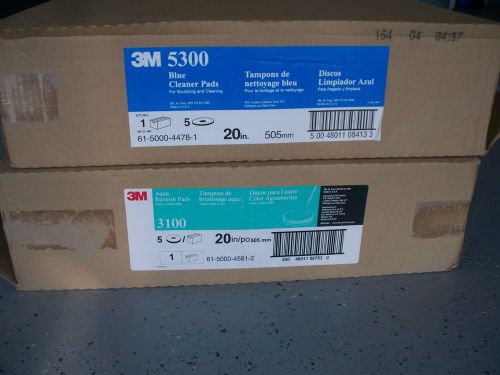 2  BOXES OF 5 (TOTAL 10) 3M 5300 &amp; 3M 3100- 20&#034; Cleaner Pads 175 to 600 RPM