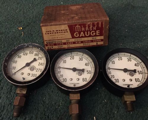 Vintage Jas P Marsh Gauges(3) One Is New Old Stock With Box, Steampunk