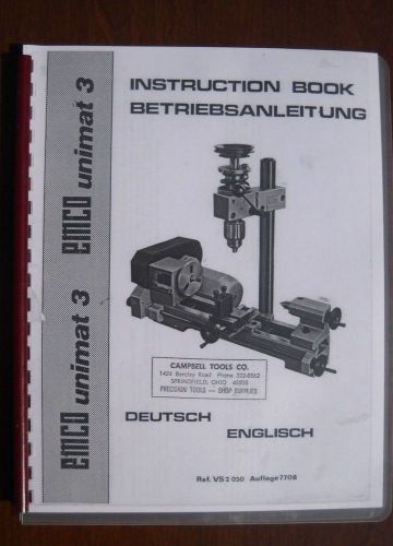 Unimat Mk. 3 Lathe Mill Combination, user manual printed &amp; bound copy.