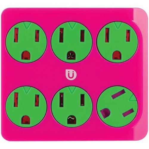 GE 25110 Uber 6-Outlet Power Tap w/Rotating Covers Pink &amp; Green