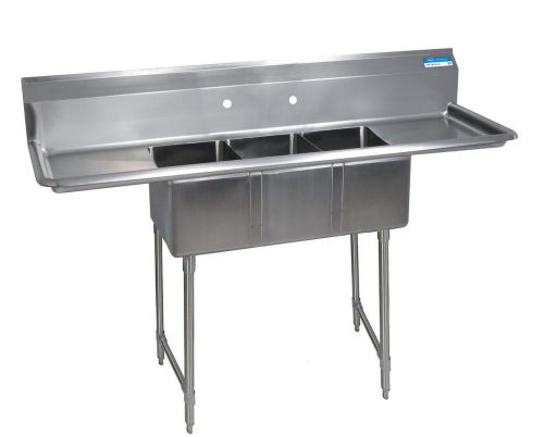 Bk resources (3) 12&#034;x20&#034;x12&#034; compartment sink s/s legs 12&#034; drainboard l&amp;r - bks- for sale