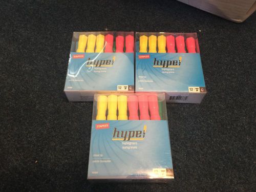 Staples Hype 36 Pack Blue, Green, Yellow &amp; Pink Chisel Tip Highlighters NEW 36!