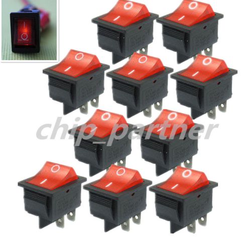 10 Pcs On/Off Red Neno Light 4 Pin DPST Rocker Switch AC 15A/250V 20A/125V