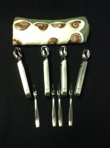 LOT OF 4 ESCARGOT TONGS SNAIL TONGS &amp; Forks Roneusil GERMANY!