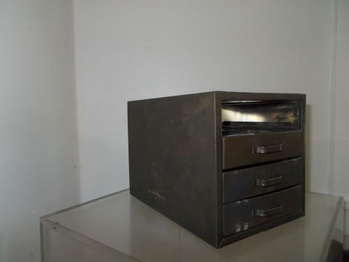 Vintage 3 drawer metal parts storage cabinet organizer industrial machine age for sale