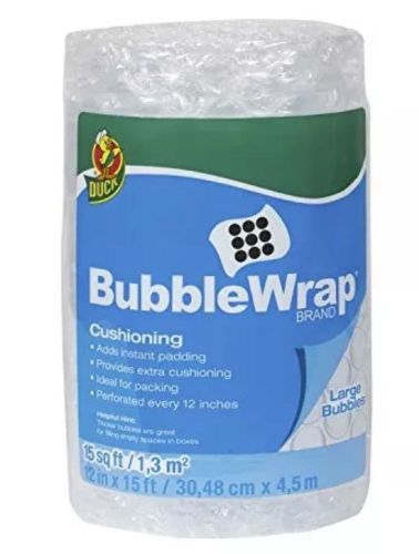 6 DUCK BRAND BUBBLE WRAP CUSHIONING, LARGE BUBBLES 12 INCHES X 15 FEET (6 ROLLS)