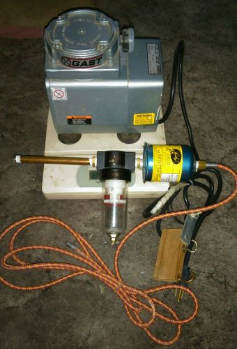 Gast  DOA-P101-AA Suction Pump W/ Air Regulator Gauge &amp; Koby Carbon Filter Used