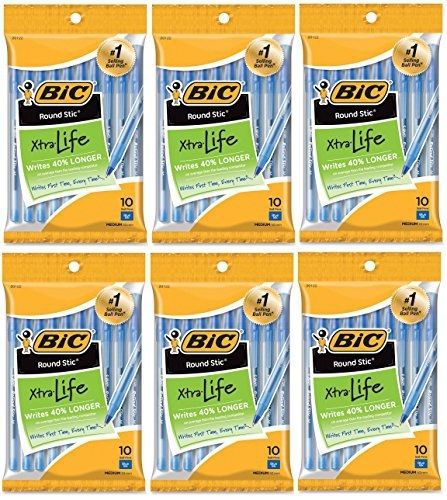 BIC Round Stic Xtra Life Ball Pen, Medium Point (1.0 mm), Blue, Total: 60 Pens