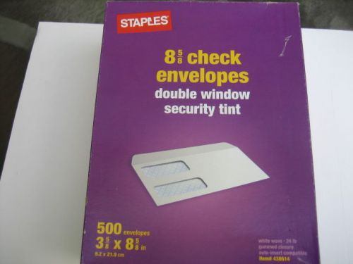 Staples #8 5/8 check-size double window security-tint gummed envelopes, 474 /box for sale
