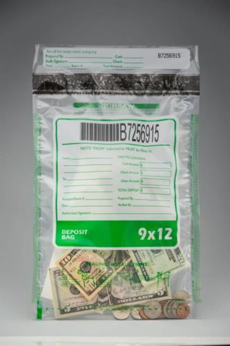 Tamper Evident Bank Deposit Bags, 9&#034; x 12&#034; Clear,100/Bags Item#DBSH9121C