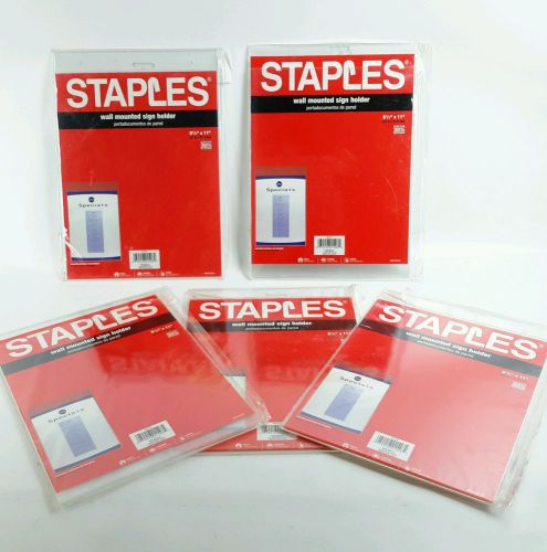 Staples Wall Mounted Sign Holders 5 Clear Acrylic Portrait 8 1/2 x 11 no mounts