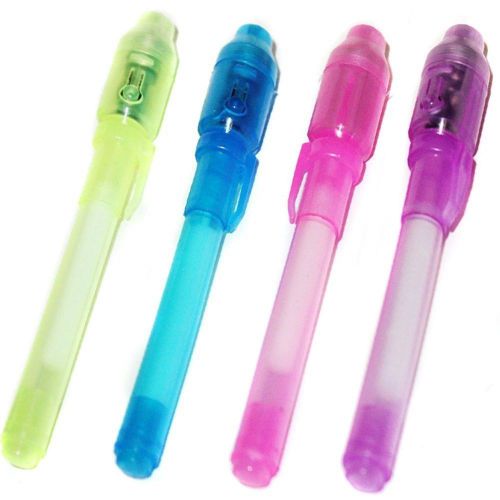 4pcs Funny Cool Writing Secret Message Invisible Ink Pen and Black Light