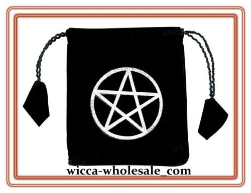 Black Velvet Bag / Pouch 3.5&#034;X4.5&#034;: PENTAGRAM (Wicca Talisman Drawstring) Tarot