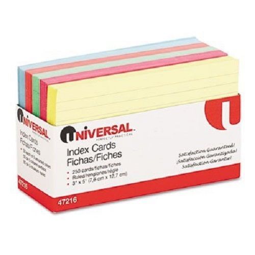 UNV47216 Index Cards, 3 x 5, Blue/Salmon/Green/Cherry/Canary