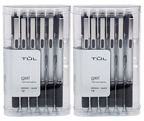 TUL Retractable Gel Pens 0.7mm Medium Point, Black Bundle (2 12-packs)