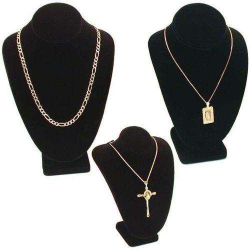 3 Pc Set Black Velvet Bust Jewelry Necklace Display 11&#034;