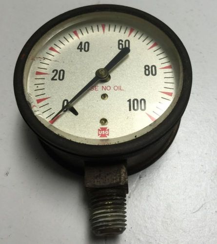 Antique 2 1/2&#034; USG UNITED STATES GAUGE &#034;USE NO OIL&#034; 100 PSI GAUGE STEAMPUNK