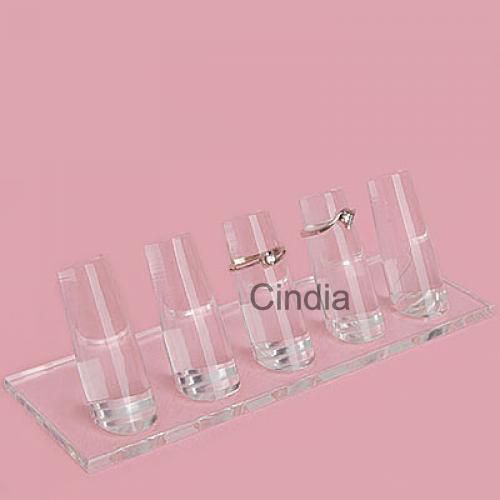 Acrylic transparent 5 finger ring display jewelry holder stand base for sale