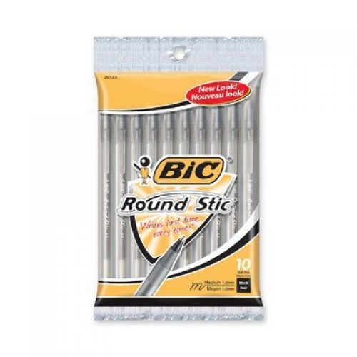 BIC Round Stic Ballpoint Pen,Med. Point,10/PK,Black Ink [Set of 3]