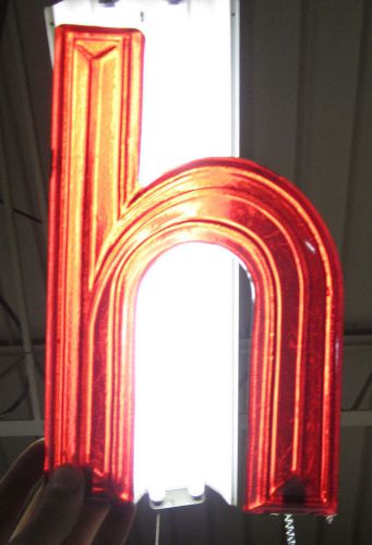 Vtg sign letter lower case &#034;h&#034; marquee display red plastic hanging  clear for sale