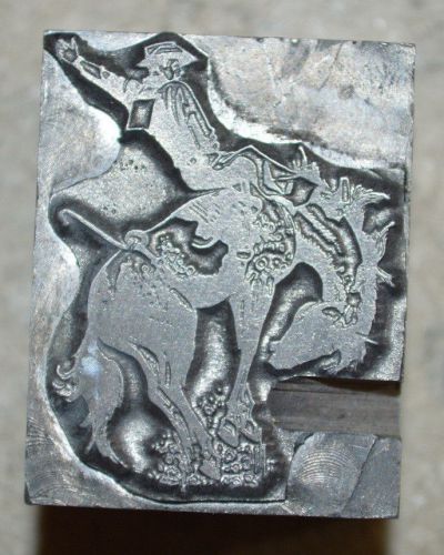 Vintage Letterpress Printer&#039;s Block - Rodeo Bronc rider Foundry block