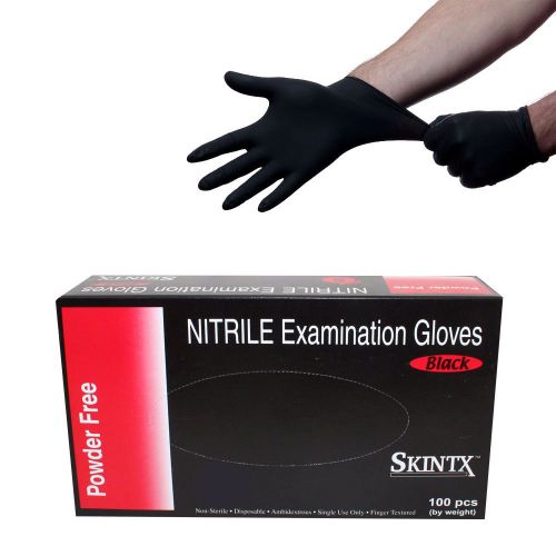 Skintx black nitrile pf exam disposable gloves blk50005- small for sale