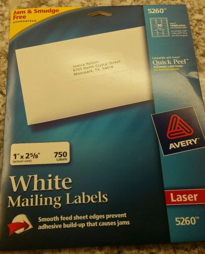 Avery White Mailing Labels - 1&#034; X 2 5/8&#034; - Quick Peel - 750 Labels (AVERY 5260)