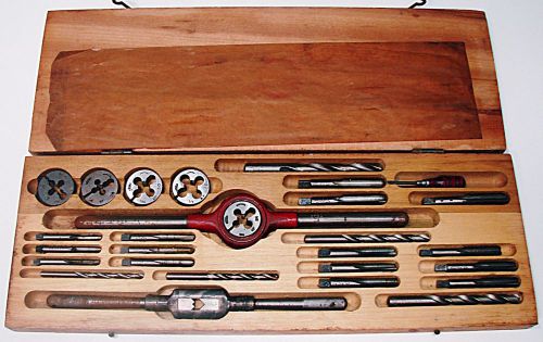 GTO Greenfield Tap Die Drill Bit Combo USA Wooden Box 28 Piece Mixed Set Tools