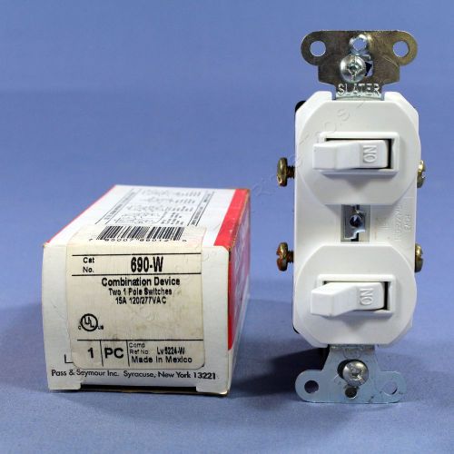 P&amp;S White Double Toggle Light Switch Non-Grounding 15A 120/277VAC 690-W Boxed