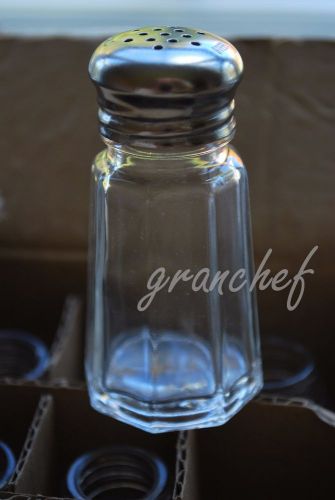 Salt / Pepper Shakers ~ Glass ~ 12 Pieces ~ 1 oz. Panelled - W/ SS Tops! NIB