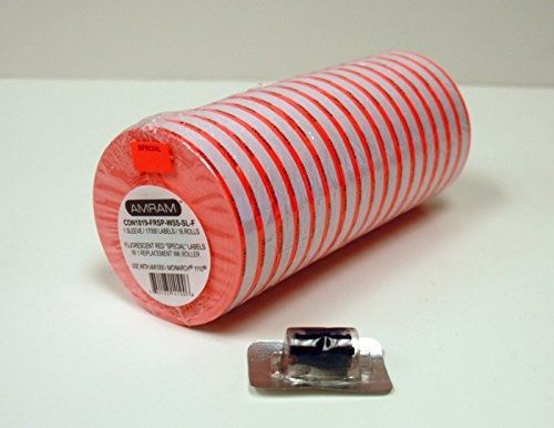 Amram 1 line 10x19 fluorescent red &#034;special&#034; pricing labels, 1 sleeve of 16 for sale