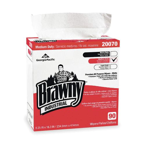 BRAWNY Medium-Duty Premium Wipe, 9 1/4 x 16 3/8, White, 90/Box FREE SHIP *1AED