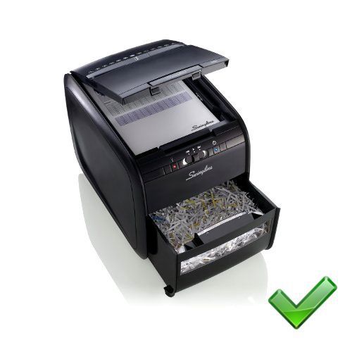 Swingline auto feed paper shredder, 60 sheets, cross-cut, 1 user, stack-and-shre for sale