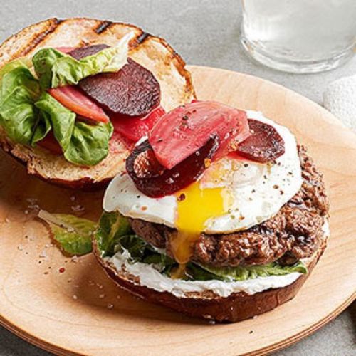 Burger with Pickled Beets and Fried Egg New REcipe Food Good &amp;%%